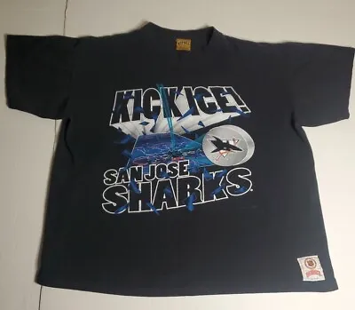 Vintage San Jose Sharks NHL Kick Ice Hockey Nutmeg Mills USA Singlestitch Shirt • $69.99