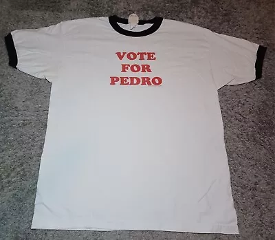 Vtg Y2k Vote For Pedro 2004 Movie Promo Ringer Short Sleeve T-shirt Sz XL White • $29.99