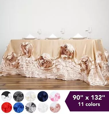 90 X132  Large Roses Lamour Satin Rectangular Tablecloth Linens Party Decoration • $62.01