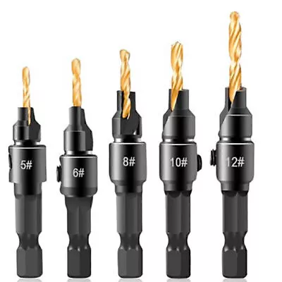 5PCS HSS Countersink Drill Bit Set With Quick Change Hex Shank #5 #6 #8 #10 #12 • $9.47
