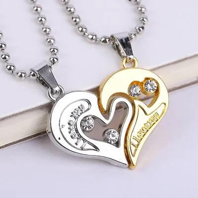 2Pcs I Love You Heart Pendant Necklace Clavicle Chain Women Men Couples Jewelry • $1.31
