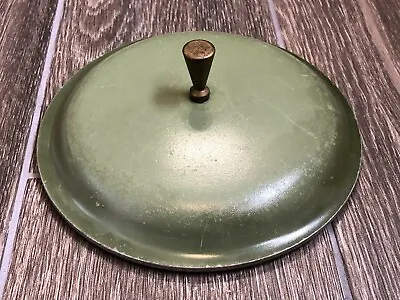 Vintage Cast Aluminum Pot Lid Brass Handle Olive Avocado Green 6 3/4  6 1/4  Lip • $14.99