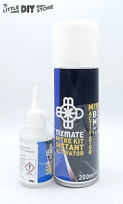 Mitre Kit Adhesive Bonding Activator Joint Wood Superglue 50g Glue 200ml Spray • £7.99