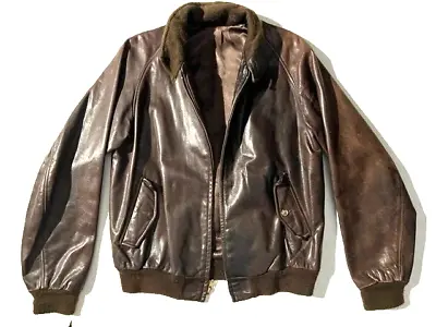 Vintage Harrington Style Brown Leather Bomber Jacket Sz M 38 • $149