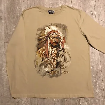 Atlas For Men Native American Wolf Print Long Sleeve Shirt UK L • £12.99