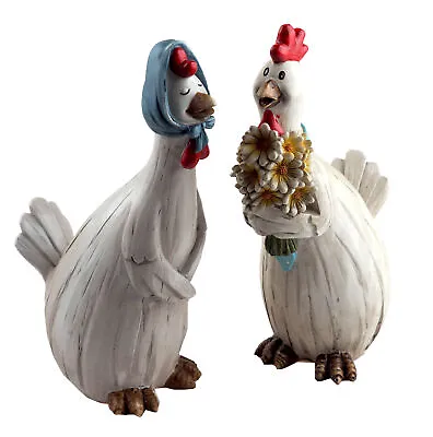 £29.99 • Buy Mr And Mrs Chicken Ornaments - Large 29cm Figurines - Set Of 2