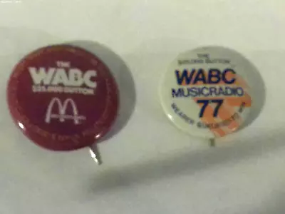 VINTAGE  70'S PINBACKS  WABC77 MUSIC RADIO GAME BUTTONS  McDONALD'S  LOT OF 2 • $14.95