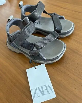 New Zara Boys Toddler Kid Dark Gray Strappy Technical Sandals Shoes Size 8 24 • $22