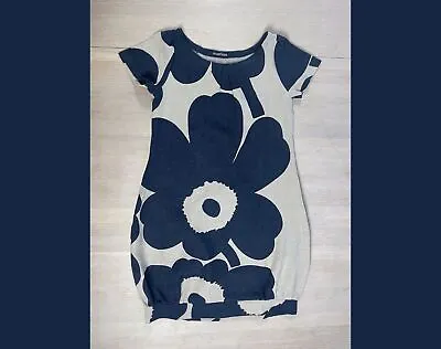 MARIMEKKO Unikko Vintage Sheath Dress Handmade Blue Poppy Print Linen Dress S • $140.05