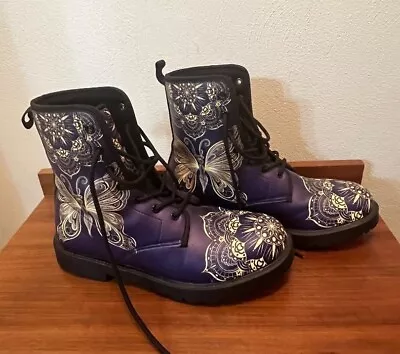 Golden Lotus Handcrafted Art Military Style Purple Boots Size Women 8 Men Size 6 • $25