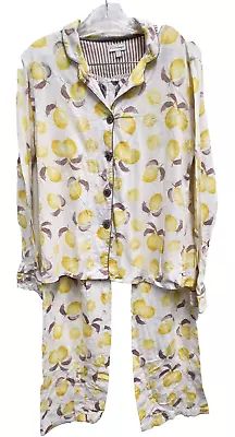 P.J Salvage Womens Lemon Print 2Pc Pajama Set Small Yellow White Pants Shirt • $30.79