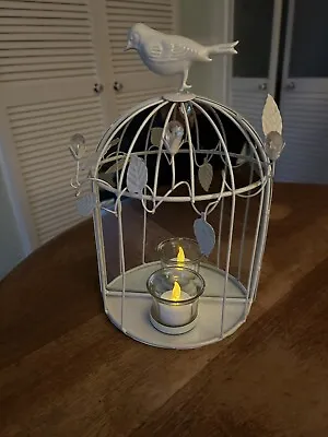 Shabby Chic Bird Cage White Metal Mirrored  Wall Mounted  Tea Light Holder • £9.99