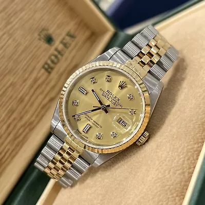 Gents Steel & Gold Rolex Datejust 36mm Custom Champagne Baguette Diamond Dial • £5995