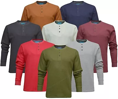 £11.99 • Buy Mens Henley Jumper Top Plain Grandad Neck Waffle Knit T-shirt M-3XL By Beebizco