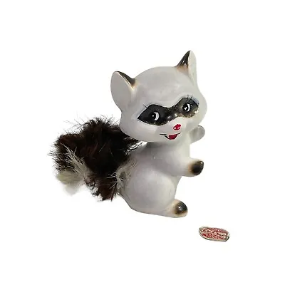 Vintage ENESCO Raccoon Ceramic Figurine 3” With Fuzzy Tail- Made In Japan • $11.98