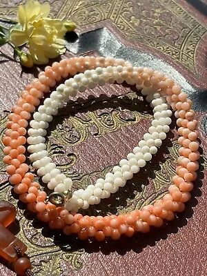 Vintage Gold Tone Natural Pink /White Angel Skin Coral Beaded Necklace 18” 27.2g • $49.90