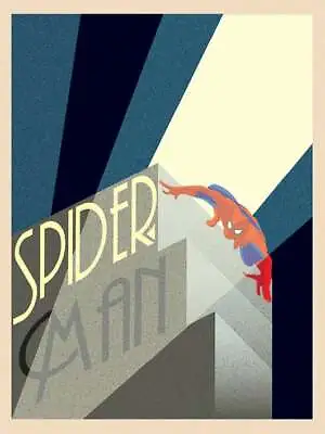 Marvel Deco Spider-Man Building Official 30x40cm Stretched Canvas Print Wall Art • £25