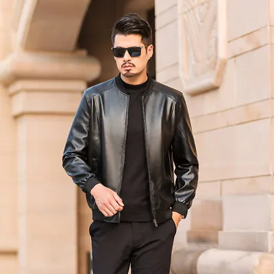 $23.21 • Buy Mens Leather Jacket PU Stand Collar Full Zip Biker Motorcycle Jackets Outwear