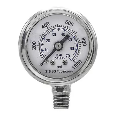 Pic Gauges Pro-301D-158M-01 Pressure Gauge 0 To 1000 Psi 1/8 In Mnpt Silver • $14.49