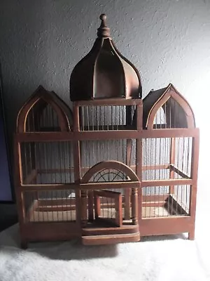 Victorian Style Dome Bird Cage Wood & Wire X-LARGE Vintage Antique • $224.99