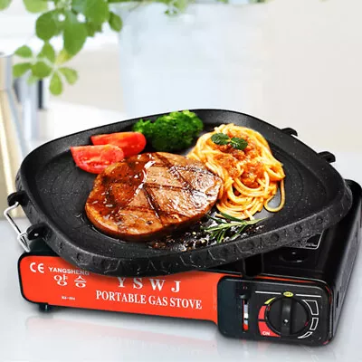 Portable Tabletop Korean Bbq Cast Iron Grill Pan Rack Indoor Outdoor Cooking • $32.49