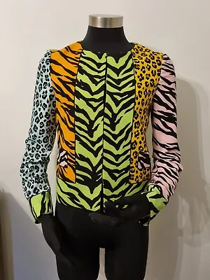 Moschino Cheap & Chic Sz 40 Small Womans Zebra Leopard Jacket Animal Print Fluro • $84.16