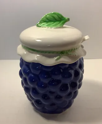 Vintage LEFTON Lidded Blueberry Jam Jelly Marmalade Pot Jar With Plastic Spoon • $9.99
