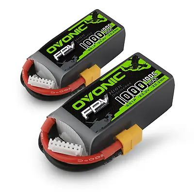 $57.99 • Buy 2X OVONIC 22.2V 1000mAh 100C 6S LiPo Battery With XT60 For FPV Freestyle Drone