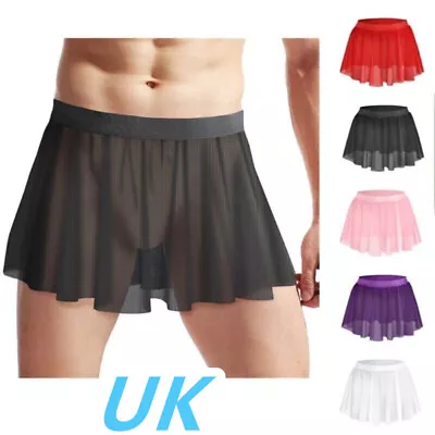 UK Men Sissy See-Through Skirts Pleated Miniskirts Nightwear Crossdress Lingerie • £7.89