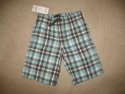 NWT Gymboree Boys Cotton Shorts Size 5 Blue White Brown Plaid #1a • $14.99