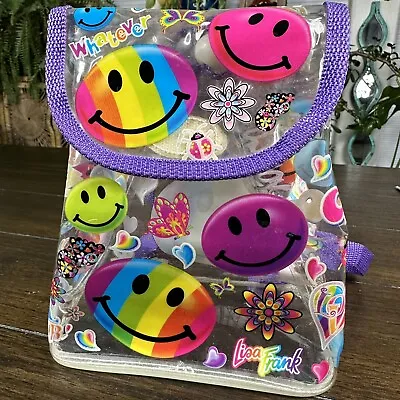 Lisa Frank 90s Rainbow Smiley Face Clear Drawstring Mini Backpack Purse Vintage  • $49