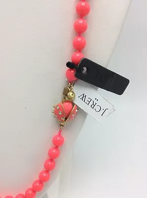 $39.50 J Crew Single Strand Beaded Neon Pink Bead Necklace Lady Bug Clasp JC1 • $29.99