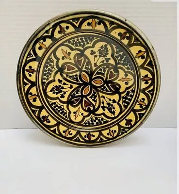 Moroccan Yellow & Black Serving Bowl/Wall Hanging Safi Morocco Signed • $36