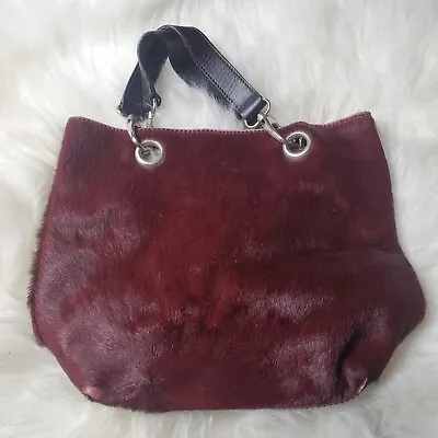 Rare Maurizio Taiuti Red Fur Hide Leather Cow Hair Purse Italy Unique Tote Bag • $25
