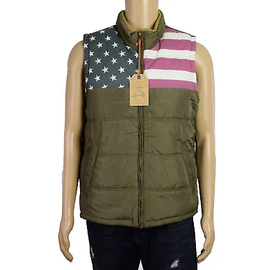 Weatherproof Vintage Mens Olive Printed Faux-Sherpa Lined Fashion Vest S L • £40.18