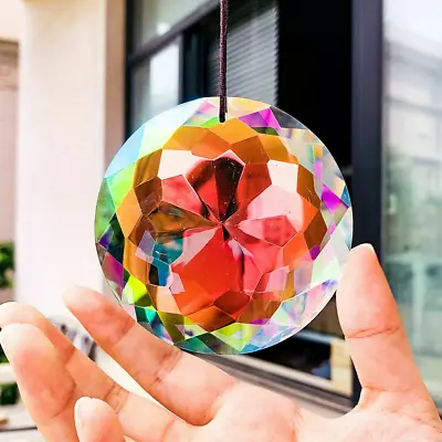 $9.50 • Buy Fengshui Faceted AB 75mm Round Crystal Prism Suncatcher Chandelier Pendant Prism