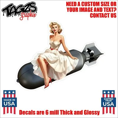 Sexy Pinup Girl On Bomb Printed & Laminated Window Decal Sticker Car Truck SUV • $3.49