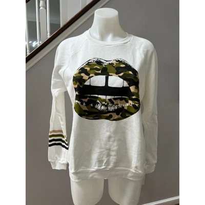 $36 • Buy Lauren Moshi Camo Lips Pullover Sweatshirt Milk White Size XS