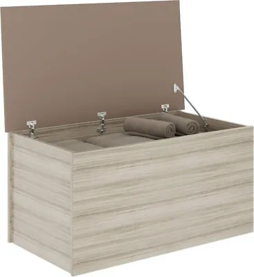 Nevada Storage Blanket Box Ottoman Oyster Gloss And Light Oak Effect Veneer  • £68.24