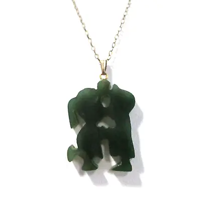 Jadeite Or Jade Kissing Cousins Pendant Necklace Boy Girl Pop Design Vintage • $29