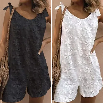 $27.29 • Buy New Summer Women Sweet Casual Jumpsuits Floral Bow Knot Lace Up Suspender Shorts