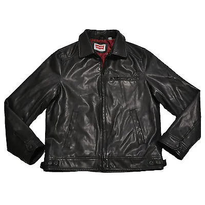 Levis Mens Jacket Faux Leather Black Outerwear Coat Zip Pocket Casual S M L New • $59.99