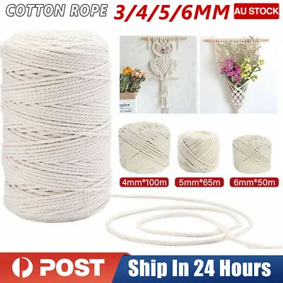 $9.49 • Buy 1/2X 3-6mm Natural Cotton Twisted Cord Craft Macrame Artisan Rope Weaving Wire