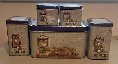 Vintage 1970s Cheinco Housewares 5 Pc Tin Canister Set Weights & Measures Sugar • $20