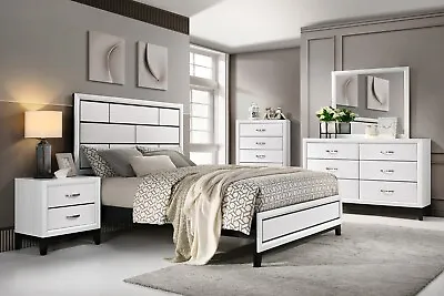 NEW Modern White 5PC Queen King Twin Full Bedroom Rustic Furniture Bed/D/M/N/C • $1099.99