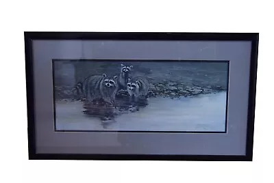 Morten Solberg Framed Matted River Raccoon Print 31 X 17 Signed 94/950 • $199.99