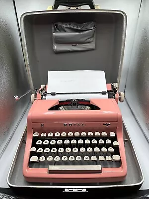 Vintage 1950's PINK Royal Quiet Deluxe Typewriter W/ Tweed Case Dust Cover READ • $399.99