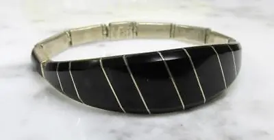 Vintage Taxco 950 Silver Black Onyx Link Bracelet ~ 7-1/4  ~ 31.6g ~ 3-F381 • $93.99