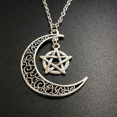 925 Sterling Silver I Love You To The Moon And Back Pentagram Star Necklace • $15.74