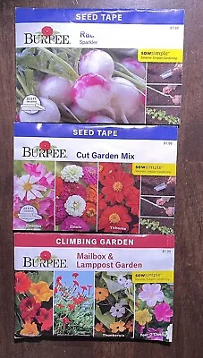 LOT OF 3 Burpee Vegetable Seed Tape Climbing Flower Seed Packs Tape 11/23 • $8
